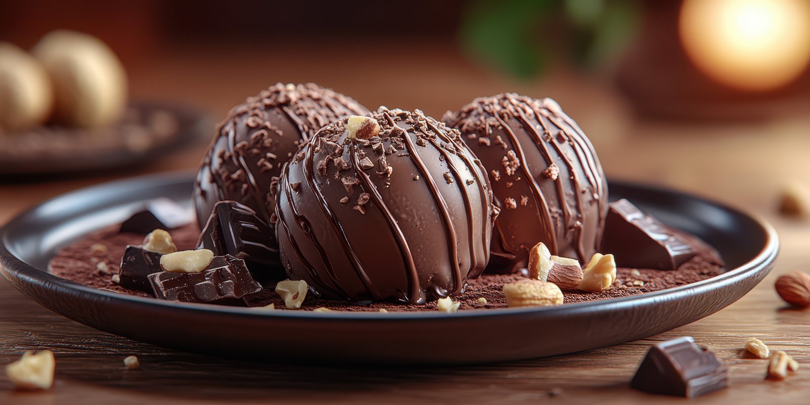 Decadent chocolate dessert served on a rustic plate showcasing delicious treats